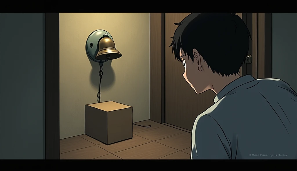 The bell starts ringing automatically, and Ramu looks at the bell startled. His attention goes to the box under the bell