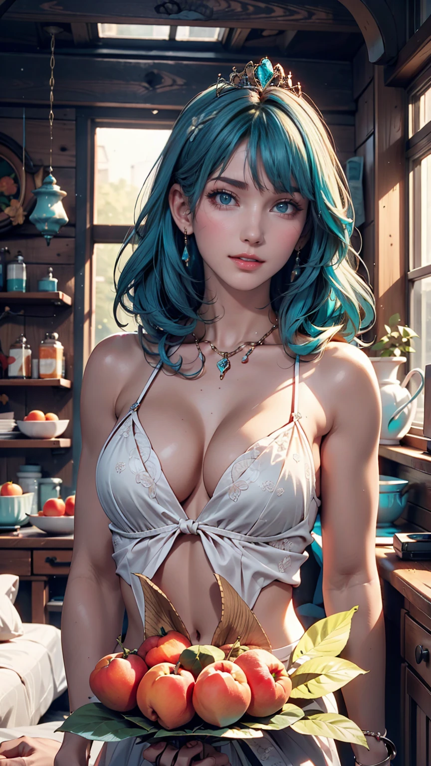 Light blue hair, Turquoise Eyes, Long eyelashes, Big Red Lips, Apricot-colored eyes, beauty, Like, Curly Hair, Princess