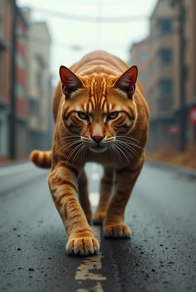 The catwalking on road with body muscles.