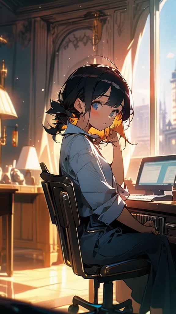 young woman,Social People,OL,Wearing a uniform,Working on a computer,Working while looking at a computer screen,Office work,data entry,hitting the keyboard,office,City Hall,There are other people