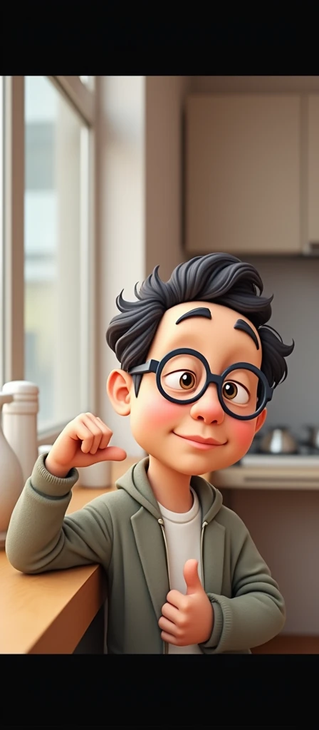 Cartoon man with black hair and round glasses image 3