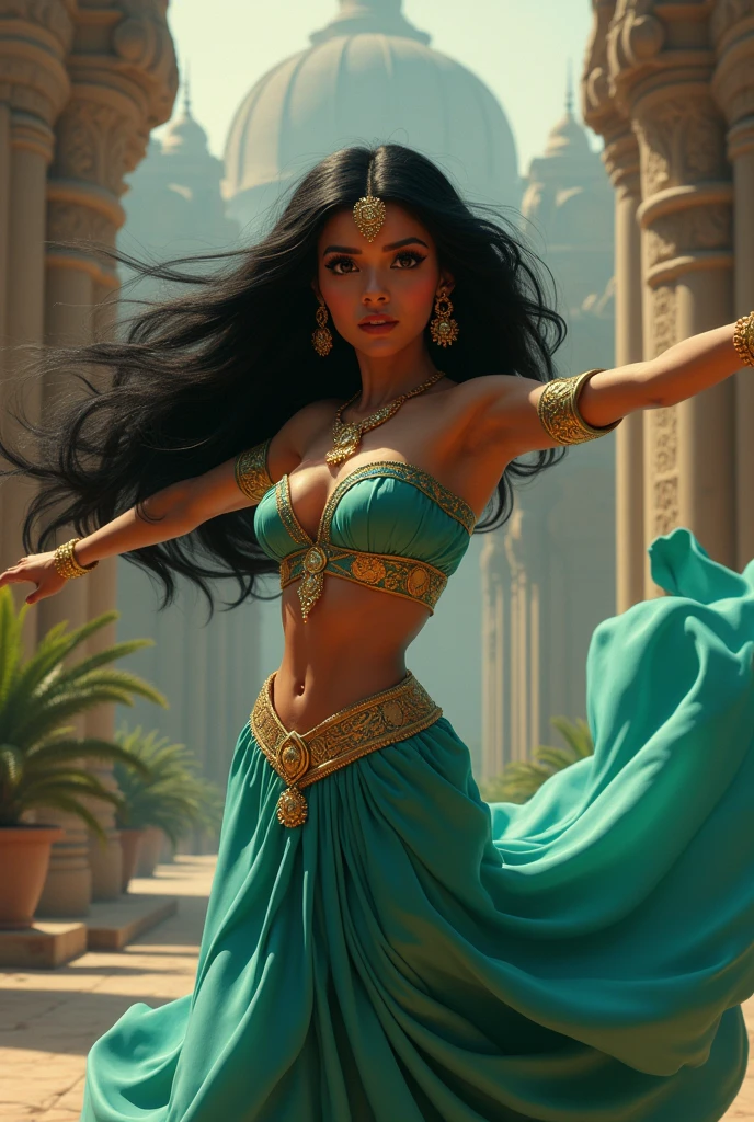 Stunning Princess Jasmine, photo in 8k, in action, cinematic.