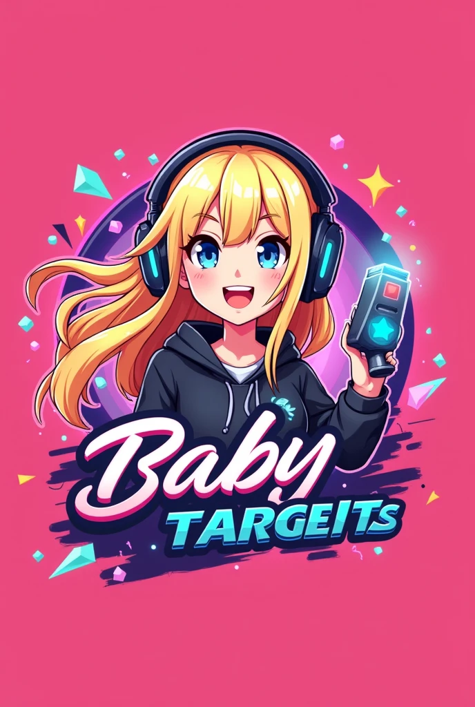 A gaming logo for the name baby targetz with in the theme pink in a graphic that does look mature with a blond har anime women
