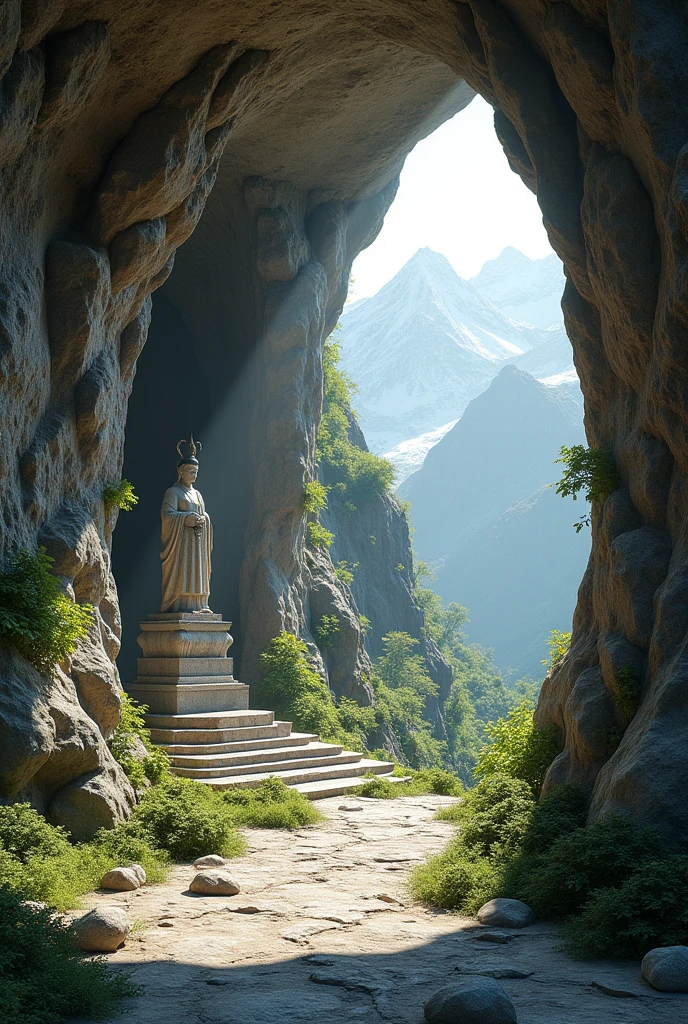 In 3d,  a cave in Gorkha district where there is a footprint of saint and also a statue of him