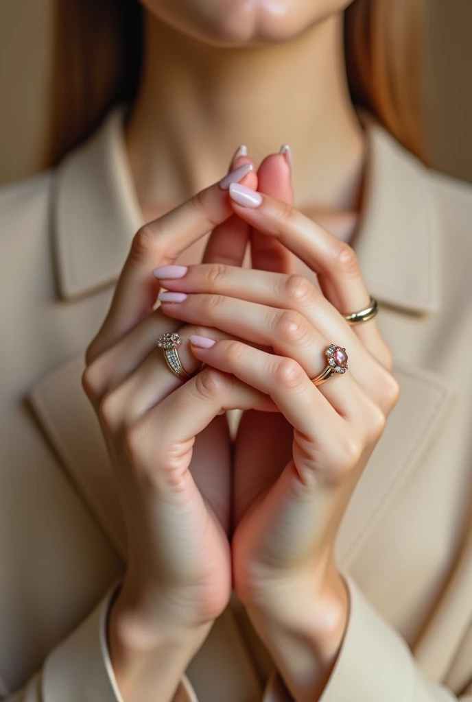 A pic of only hand the hands should be pretty with them wearing 1 rings each hand