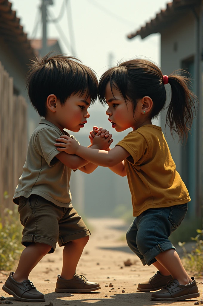 Two children fighting 
