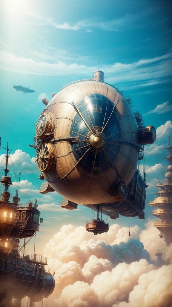 A large steam ship hovers in the air, Steampunk airship, Steampunk airship, steampunk concept art, Steampunk Zeppelin, detailed steampunk illustration, Steampunk airship!!!!!!!, steampunk fantasy style, Steampunk submarine!, steampunk digital art, High-quality steampunk art, steampunk illustration, digital steampunk art, steampunk world, steampunk art, 3d rendered steampunk, steampunk fantasy