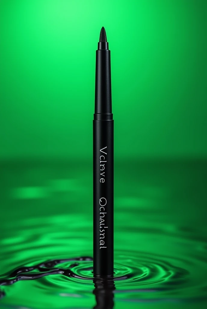 A picture of black makeup eyeliner, for a brand called Walancy, in green water packaging with the word Walancy written on it