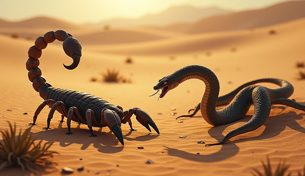 A scorpion and a snake in the desert.