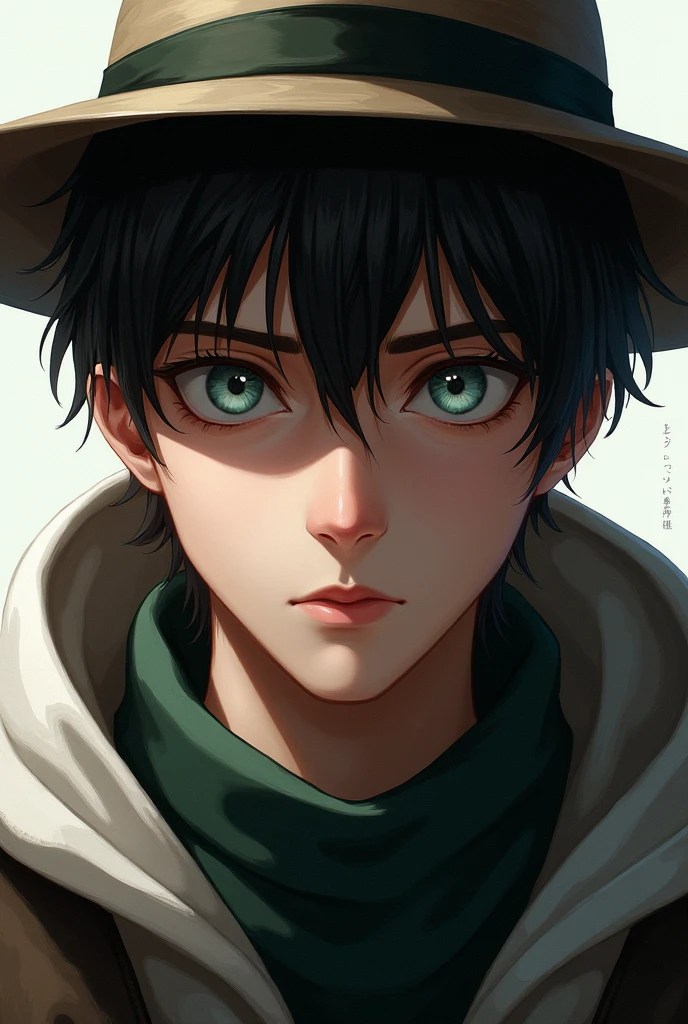 Young man with hat and hood, light eyes as realistic as possible