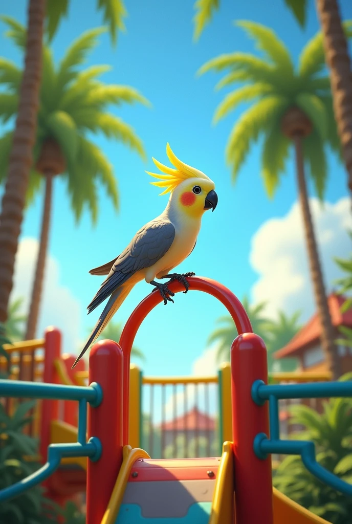 The cockatiel flew all the way to Australia
It went to sea world playground to play in the jungle gym at the playground