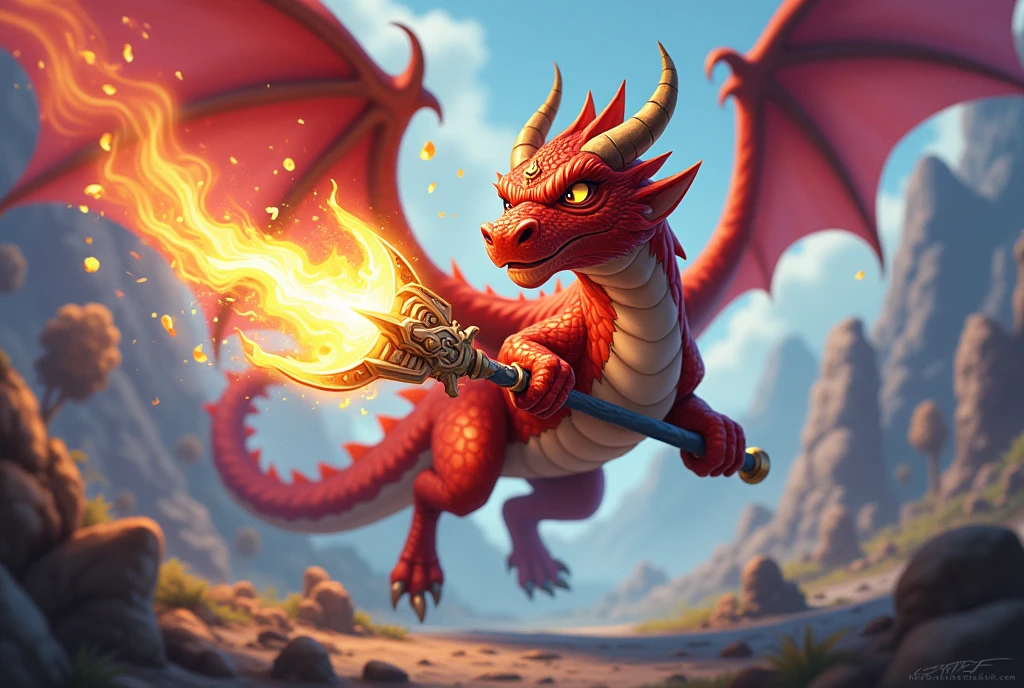 dragon weapon magic red attacking cute