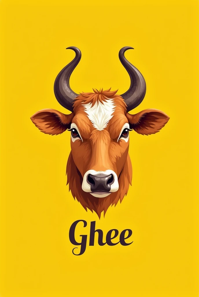 Generate a logo for a ghee bottle of sahiwal cow and the brand name is Jyoti Gaushala and contain indian gir cow face with yellow color and write Ghee instead of stailotelsdand cow color is also matched with background


