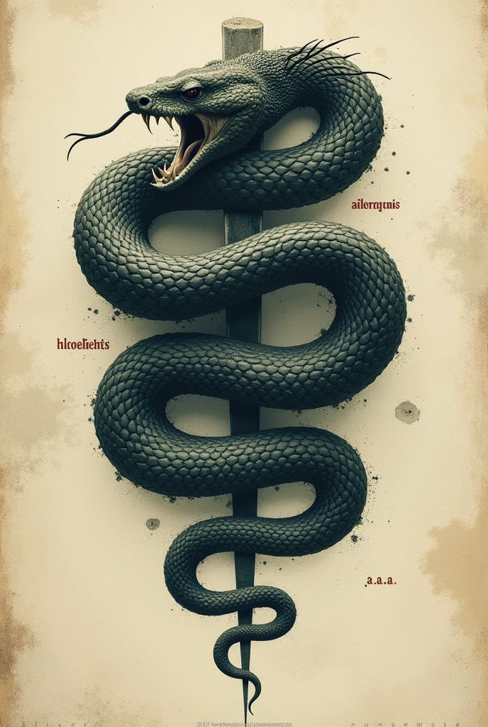Uma cobra com a boca aberta no centro da imagem dando a volta pelo símbolo da agronomia e abaixo da cobra coloque “atlética dessecante” e abaixo dele coloque “a.a.a.It is.a”
