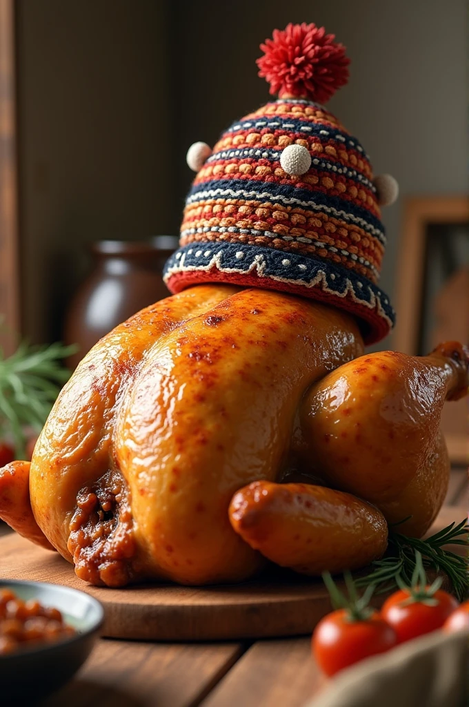 Roasted chicken with a northern hat