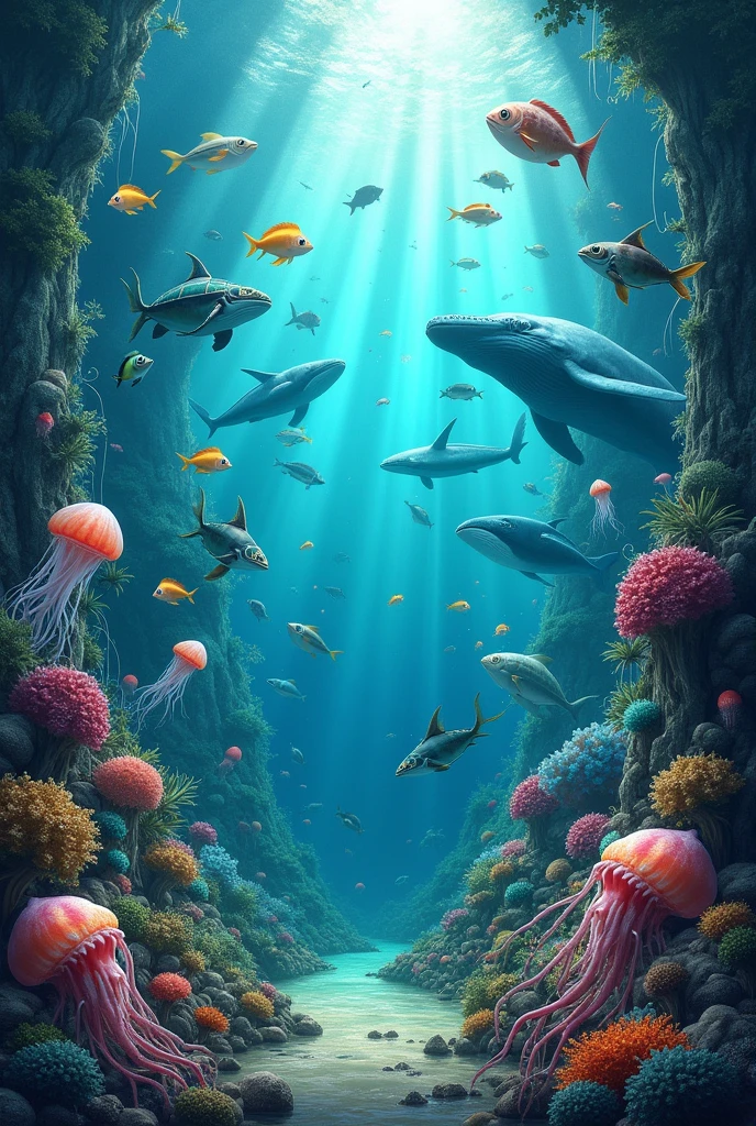 a frame of marine animals