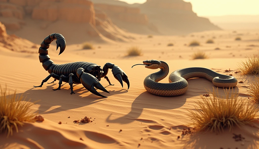 A scorpion and a snake in the desert.