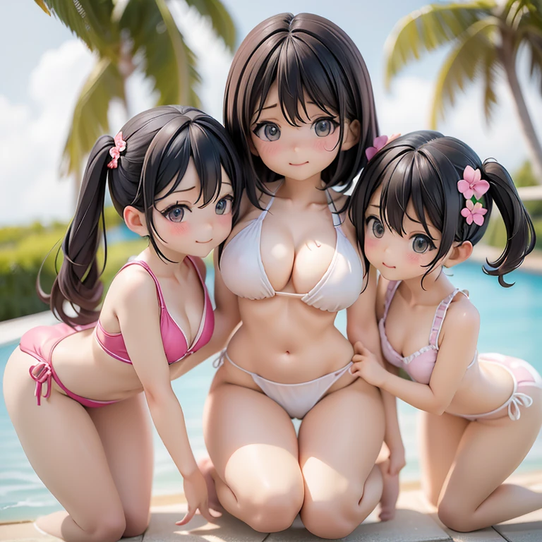 Swimwear、セパレートSwimwear、Girl、Girl、Mini character、、small、Black Hair,、The forehead is visible、Forehead、whole body、
