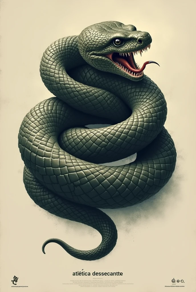 Uma cobra com a boca aberta no centro da imagem dando a volta pelo símbolo da agronomia e abaixo da cobra coloque “atlética dessecante” e abaixo dele coloque “a.a.a.It is.a”