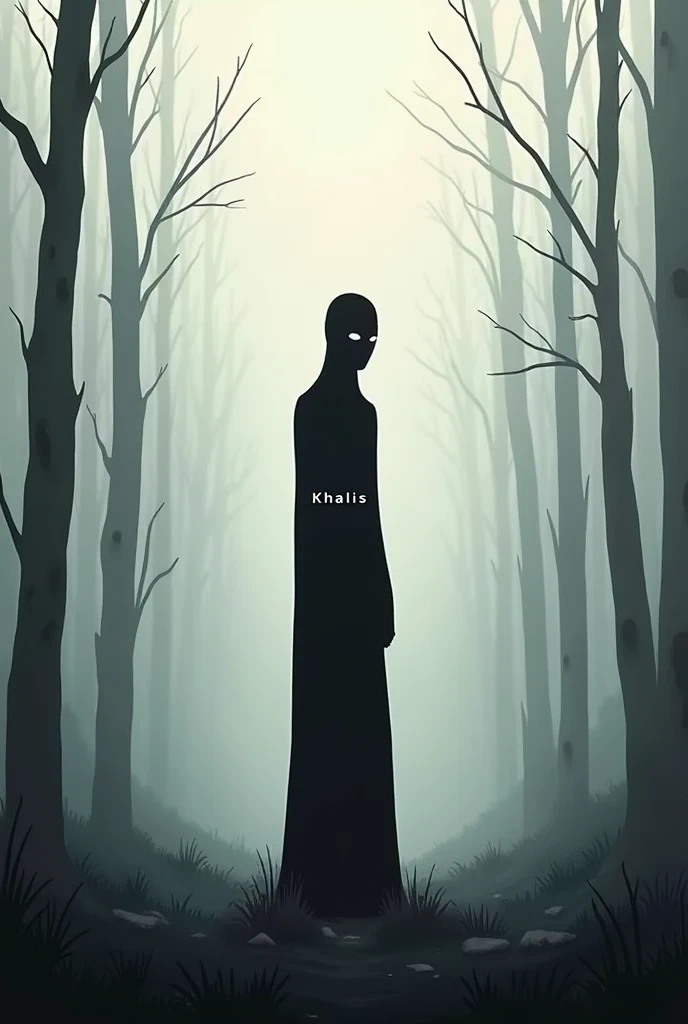 
Cover de rap très sombre dans une foret un avec un Bonhomme noir avec un corps tres long avec ecrit "Khalis." et "k." juste en dessous en noir, l'ambiange est blanche grise et noir, cela donne un ressenti sombre et mélancolique faisant penser a
hollow knight et l'album m.a.n de Josman 