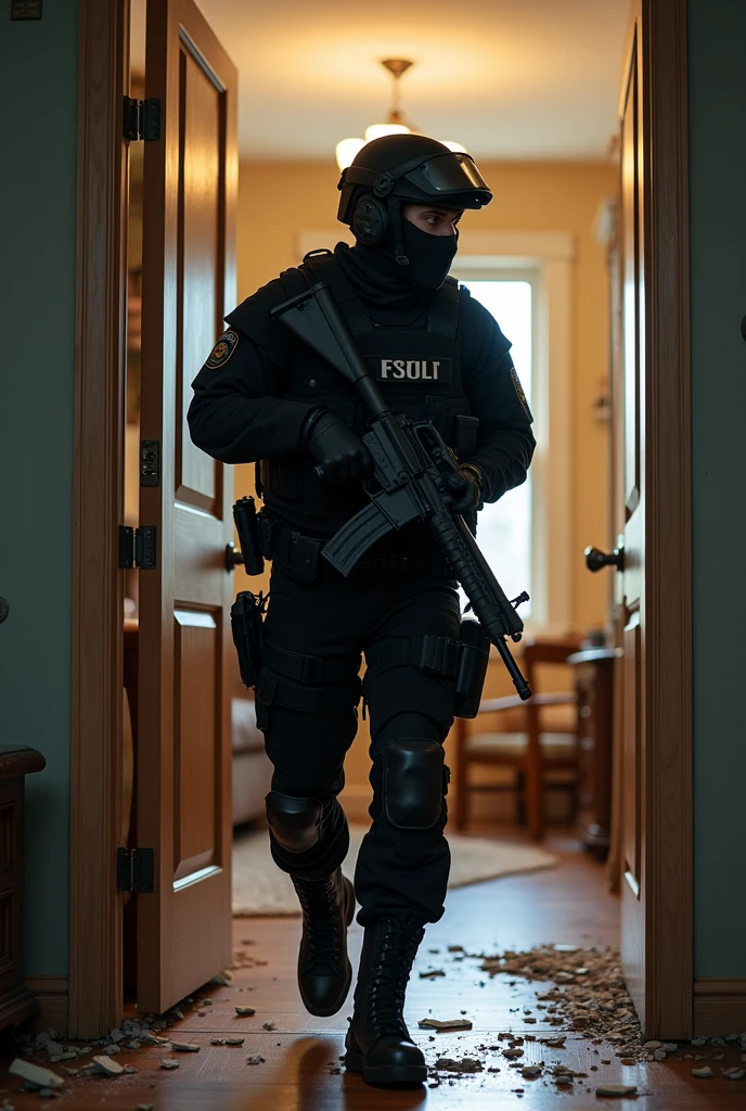 A swat entering a house