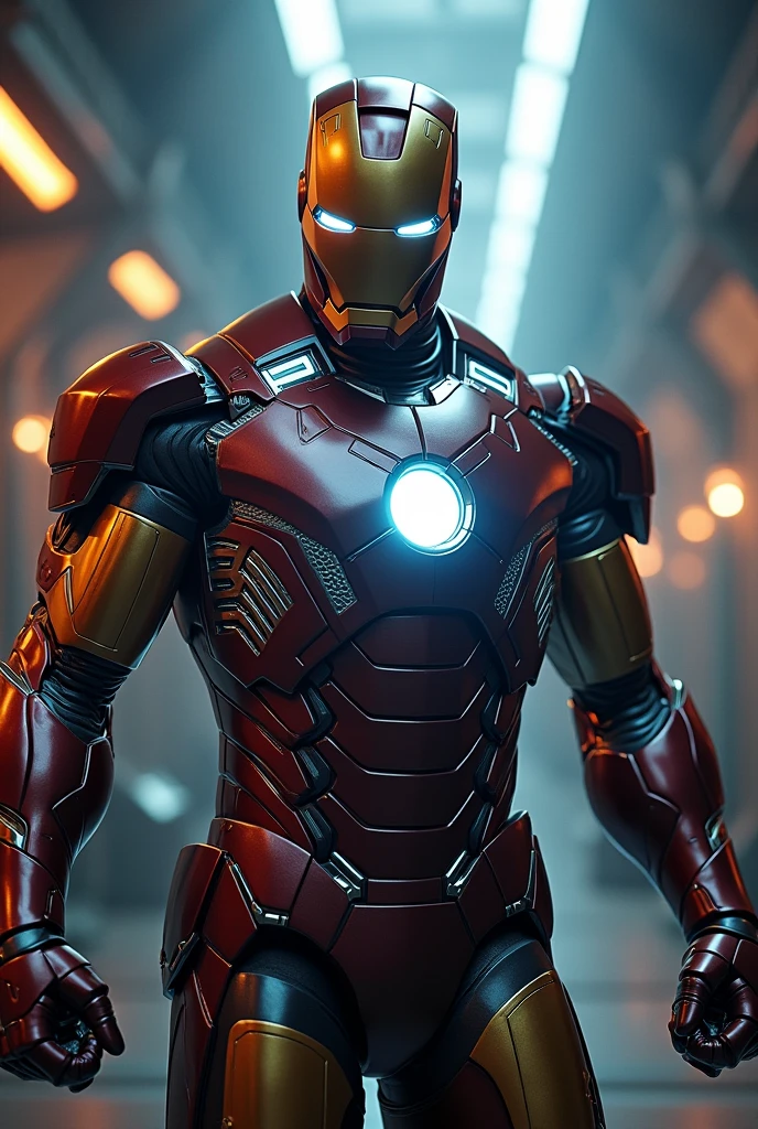 intricate detailed iron man, muscular body, striking pose, glowing arc reactor, metallic armor plates, advanced technology, futuristic, cinematic lighting, photorealistic, 8k, high resolution, dramatic shadows, cinematic atmosphere, vivid colors, depth of field, photo-realistic, (best quality,4k,8k,highres,masterpiece:1.2),ultra-detailed,(realistic,photorealistic,photo-realistic:1.37)