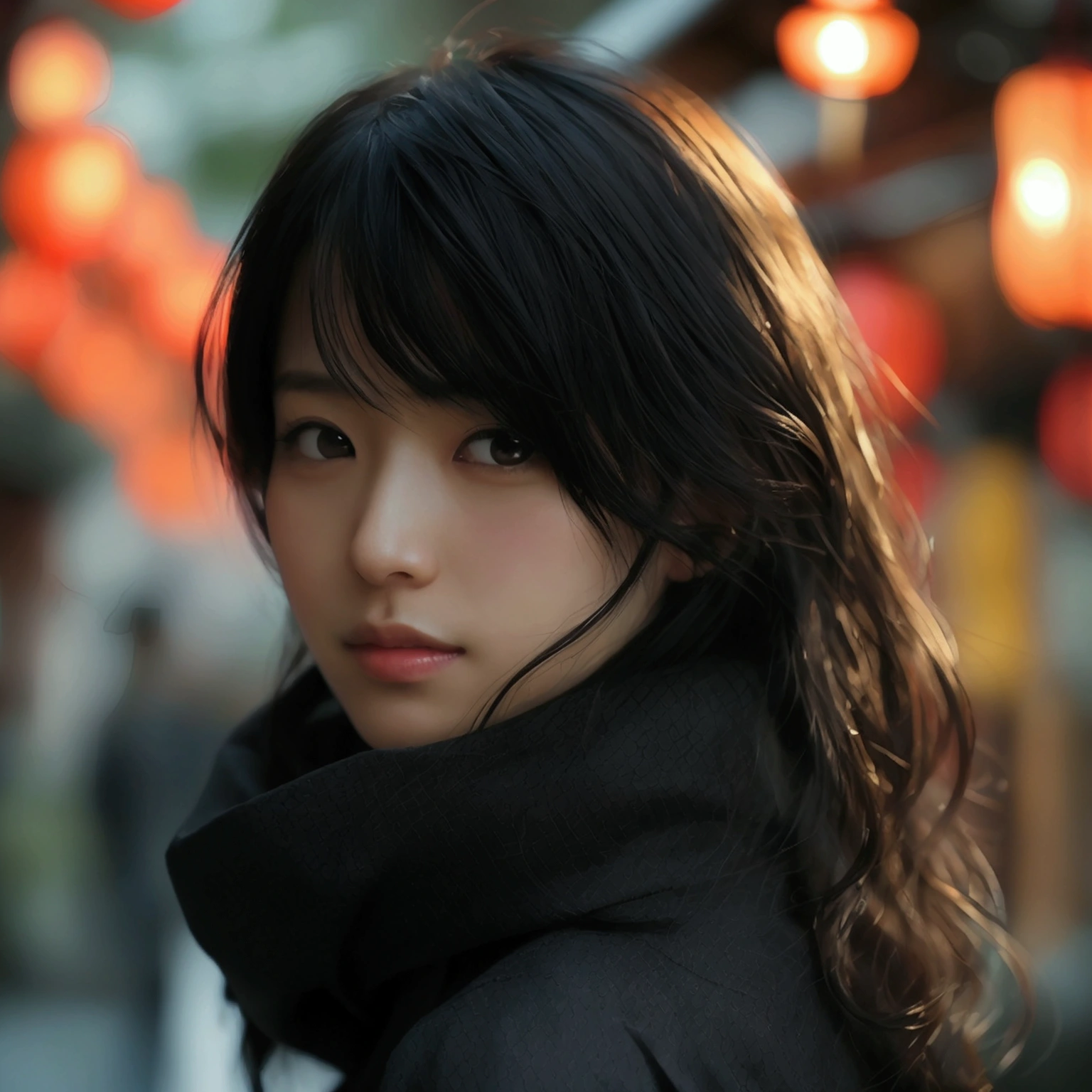 Behind Japan men、Black and long hair、40 years old、Backlight