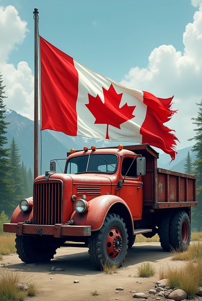 Canada flag on pitter belt truck