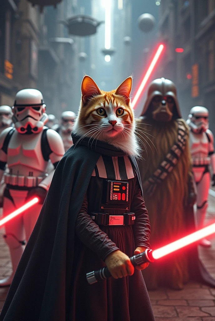 Cats dressed as characters from Star Wars.dramatic,4K