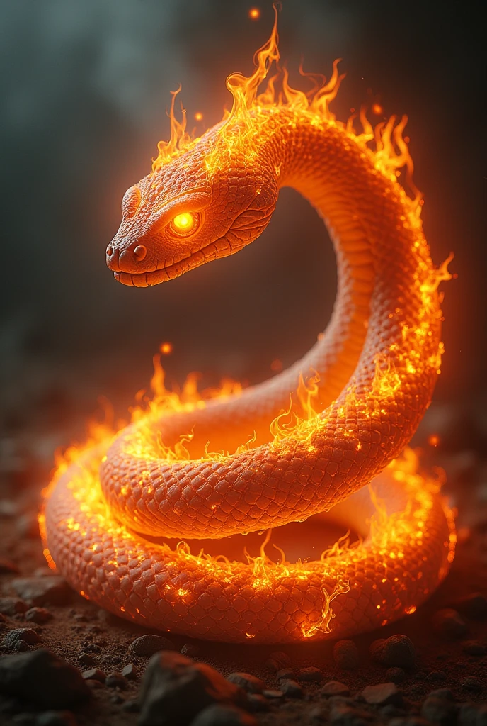 Crie um Boitata flamegante, snake head the body shape in circle put many eyes on the snake body 