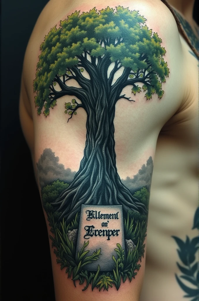 Tattoo design for Eren Jeager's grave and the tree