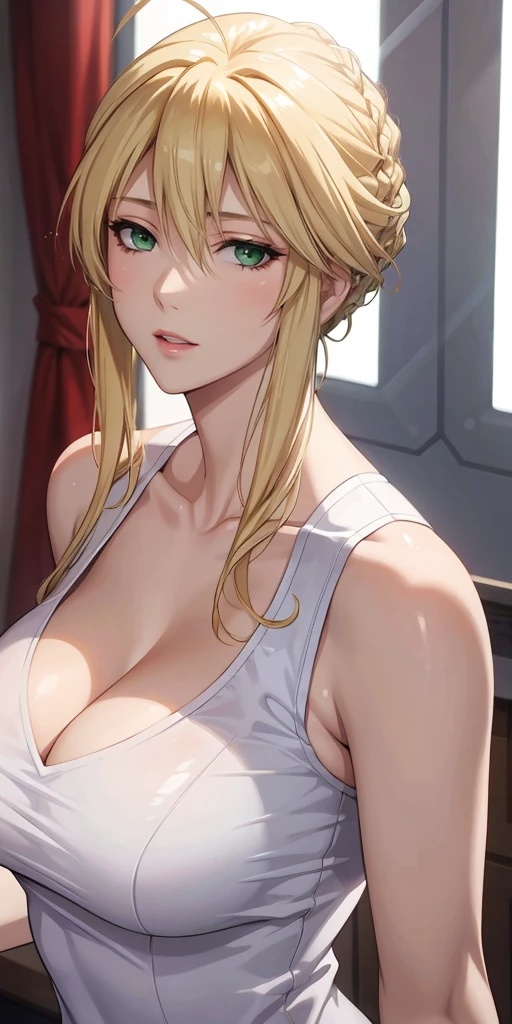 Anime cg, Elegant mature female, Artoria Pendragon, blonde, green eyes, soft light, 4k resolution, high quality, beautiful cg