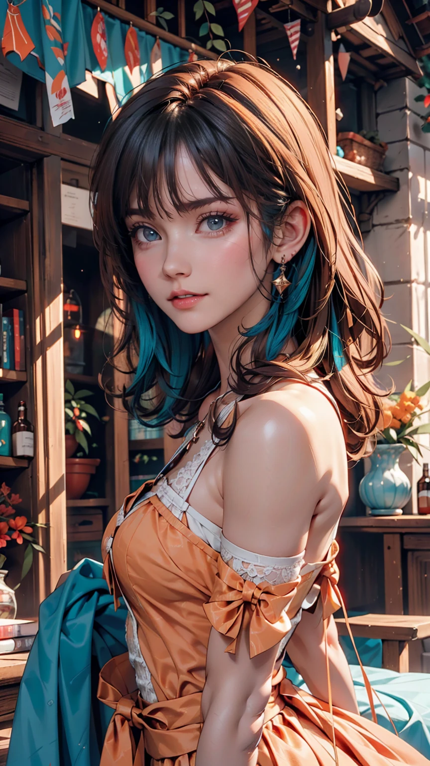Light blue hair, Turquoise Eyes, Long eyelashes, Big Red Lips, Apricot-colored eyes, beauty, Like, Curly Hair, Princess