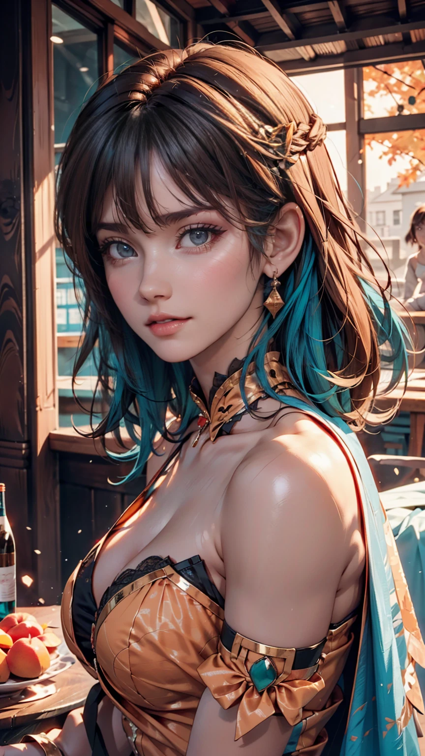 Light blue hair, Turquoise Eyes, Long eyelashes, Big Red Lips, Apricot-colored eyes, beauty, Like, Curly Hair, Princess