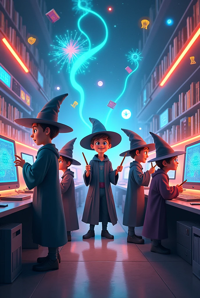 A wizard group of animated boysa computer lab more good