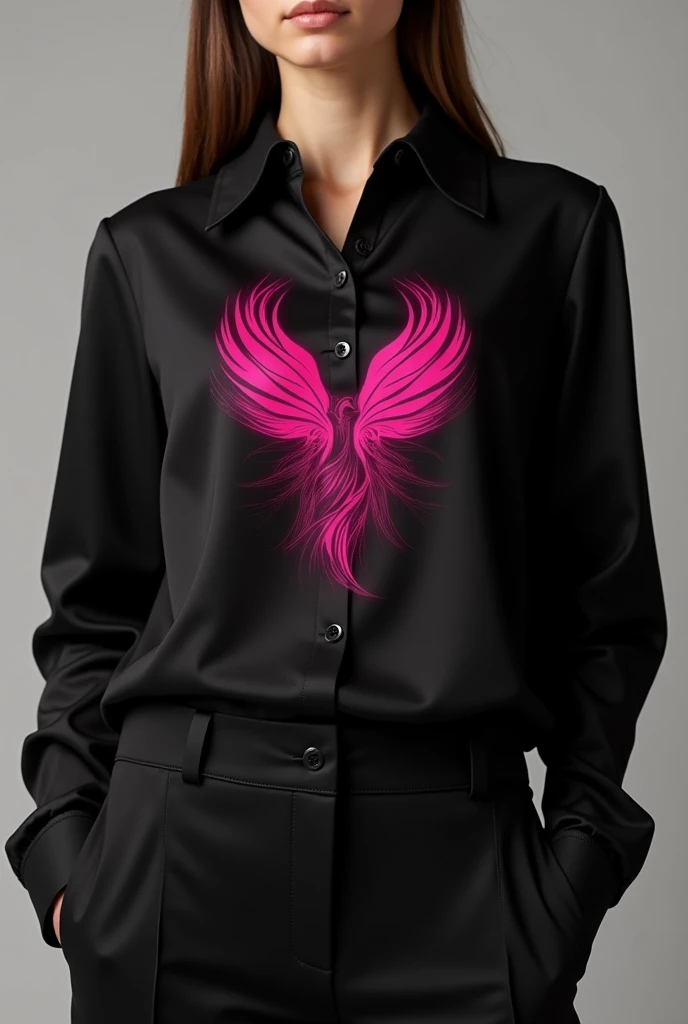 Create a black blouse with the name Phoenix global meeting of women of the color pink