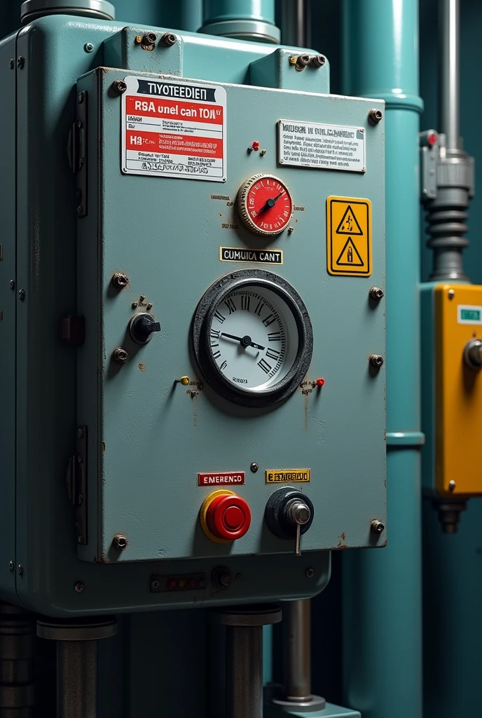 Generate a lotus board image " lockout-tagout " where you place the system and the buttons that operate it , that is closer and you can see the labels in Spanish