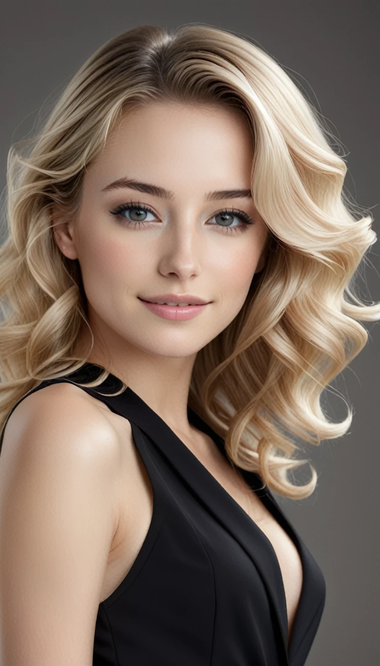 "prompt": "A high-definition studio portrait of a young woman in her early 20s with blonde hair, exuding confidence and allure. She is dressed in a stylish, form-fitting outfit that emphasizes her youthful, sexy appearance. Her hair is styled in loose waves, cascading over her shoulders, and her makeup is glamorous, with bold eyeliner, smoky eyes, and glossy lips. The lighting in the studio is soft but flattering, casting gentle shadows that accentuate her features. She poses with a confident stance, one hand on her hip, and a subtle, captivating smile. The background is a simple, neutral color, keeping the focus entirely on her. The overall vibe is sophisticated and sultry, with a modern, high-fashion appeal.", "size": "1024x1024" }
