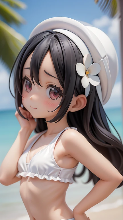 Swimwear、セパレートSwimwear、Girl、Girl、Mini character、Primary school students、small、Black Hair,、The forehead is visible、Forehead、whole body、
