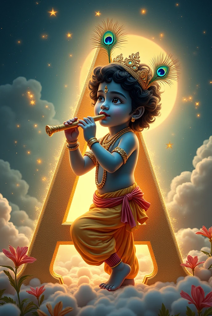 Cute god krishna in letter "A"