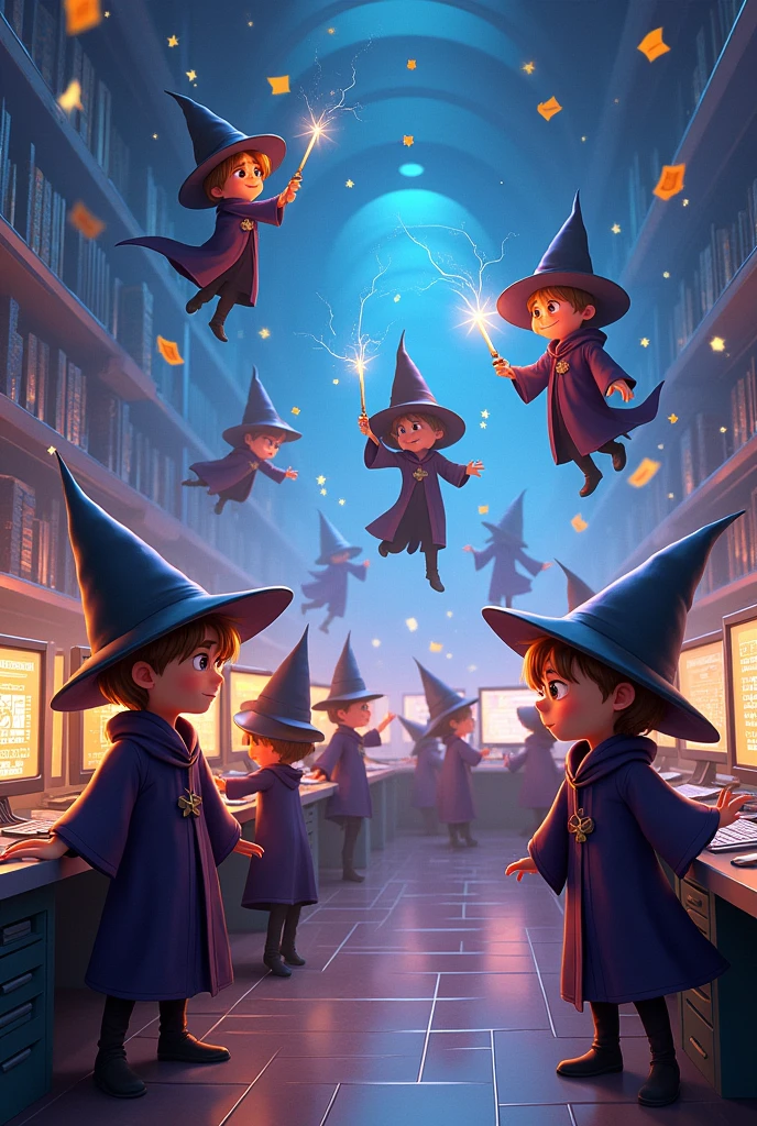 A wizard group of animated boysa computer lab more good