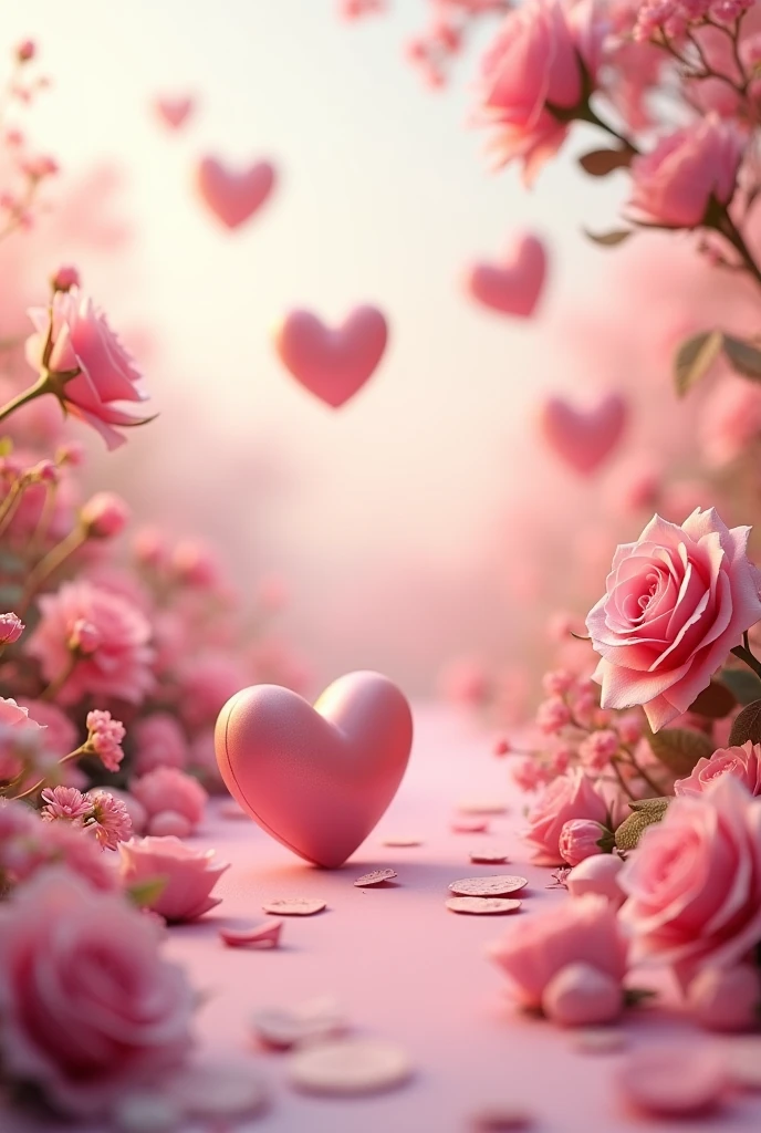 3d romantic background with hearts and roses with no one,hd,1024×572px