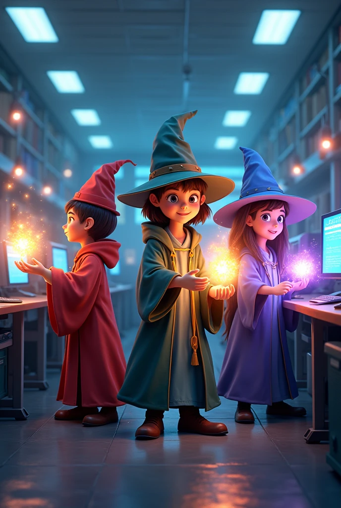 A wizard group of animated boysa computer lab more realistic