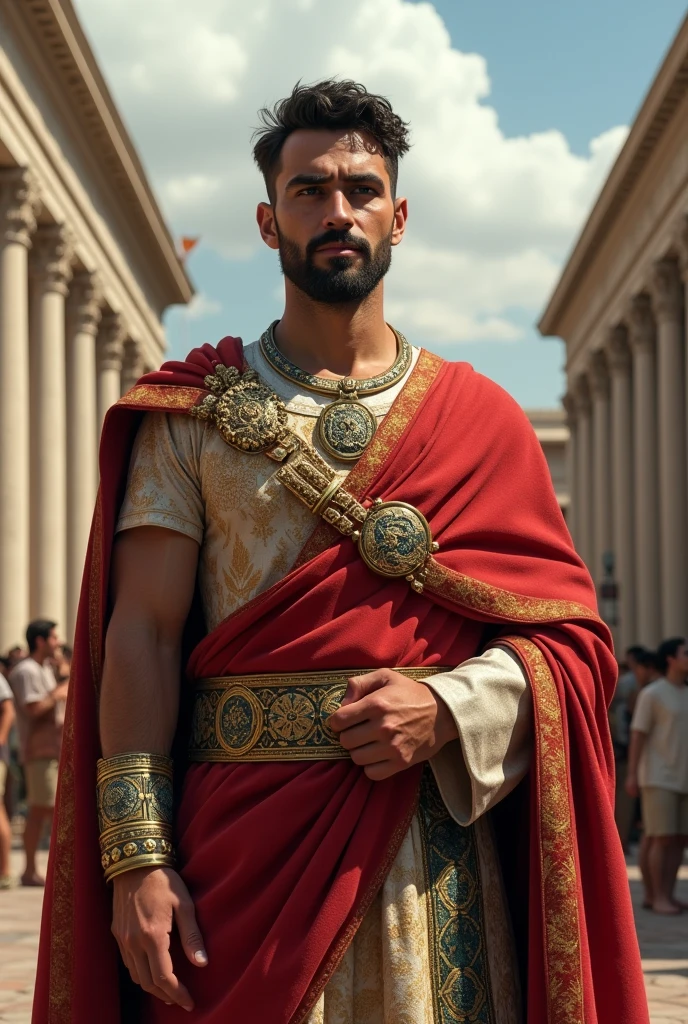 (photorealism:1.2), gay emperor ,made up ,Rome, gay