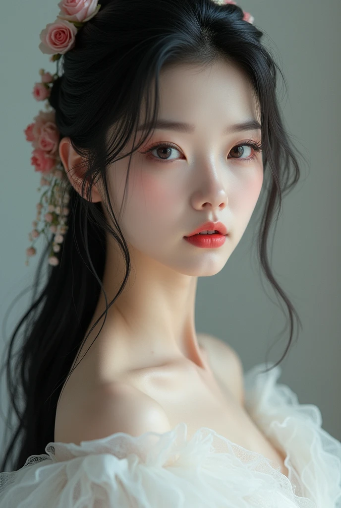 Tip: Copy an Asian woman in a white dress，with his long black hair, (12x) extremely Pale skin, soft Pale skin, Red Velvet Seulgi, pale skin, very Pale skin, fair skin!!, Pale skin, very very Pale skin, pale porcelain skin, pale beautiful skin, extremely Pale skin, very very very Pale skin, Jiang Shuqi