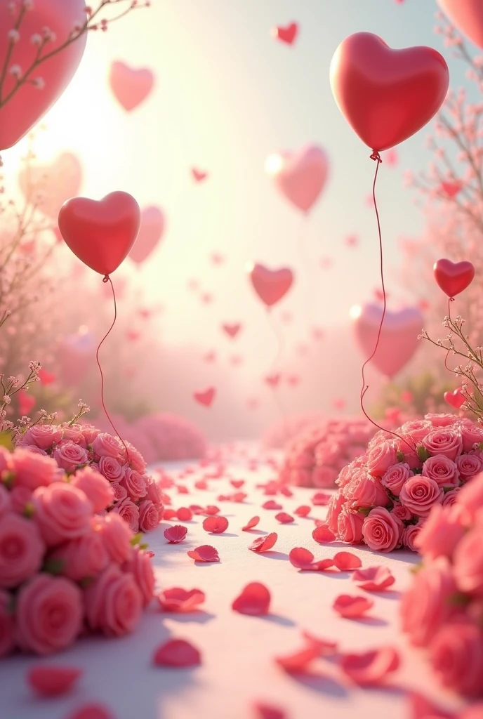 3d romantic background with hearts and roses,ballons,love,chats and with no one,hd,1024×572px