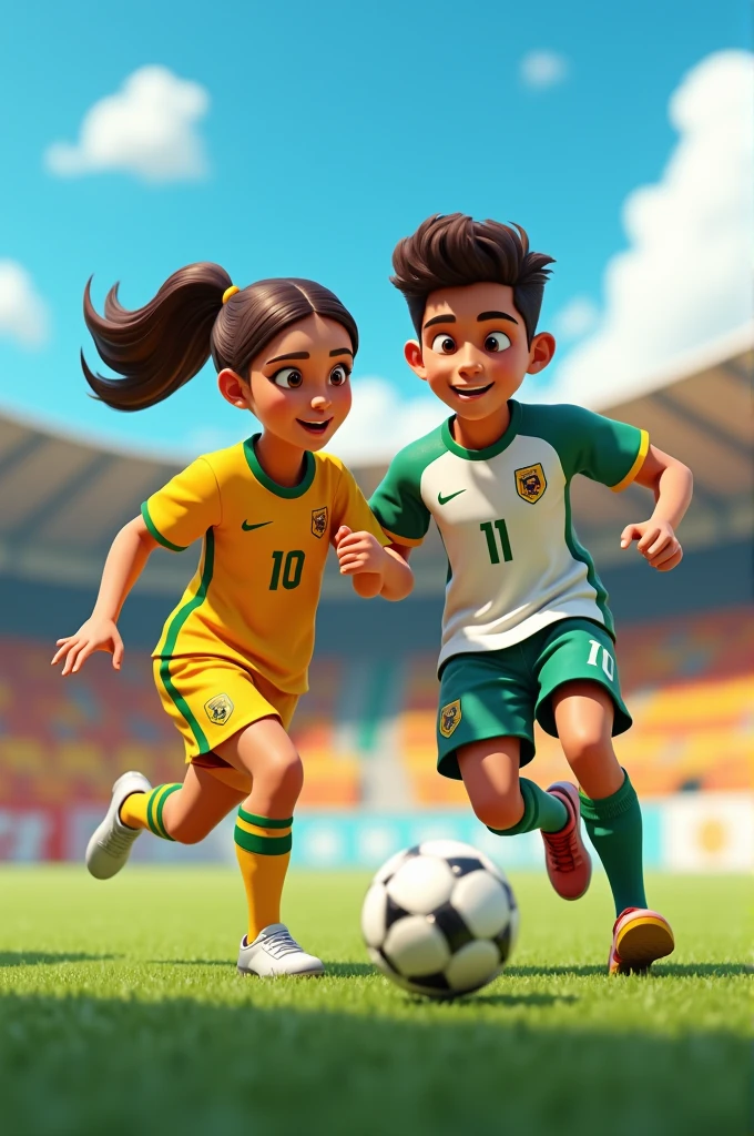 agers, a man and a woman in the Bolivia 2024 soccer uniform animated