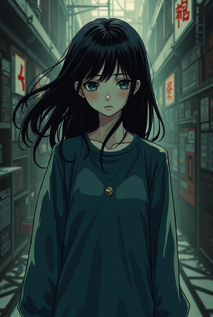 a manga page, detailed manga style, 1 girl, long beautiful hair, large expressive eyes, detailed facial features, intricate clothing folds and details, dramatic lighting, cinematic composition, muted color palette, moody atmosphere, intricate background details, (best quality,4k,8k,highres,masterpiece:1.2),ultra-detailed,(realistic,photorealistic,photo-realistic:1.37)