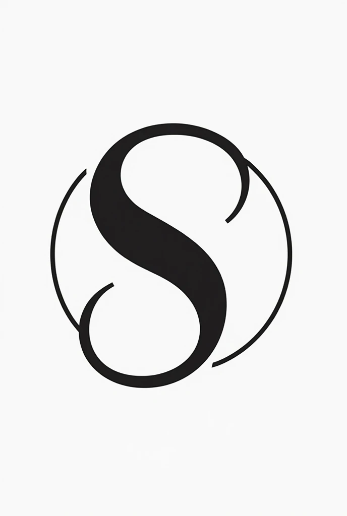 a simple black white logo (just like Nike) for a clothing brand that has the letter S at the end of the S like the tail of a lightning, the S is kind of flowing, flexy like in some fonts (the tail also), and the logo is surrounded by a circle (creative)