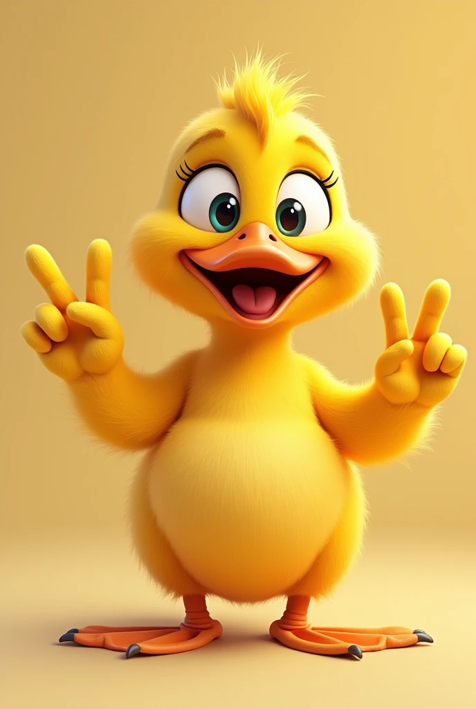 cartoon yellow Duck, showing number 3 with his fingers